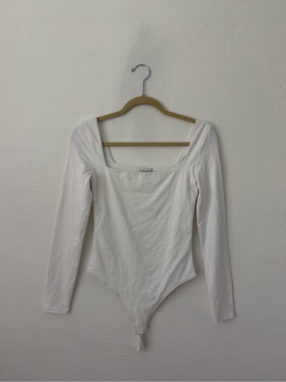 Babaton White Square-Neck Long Sleeve Bodysuit